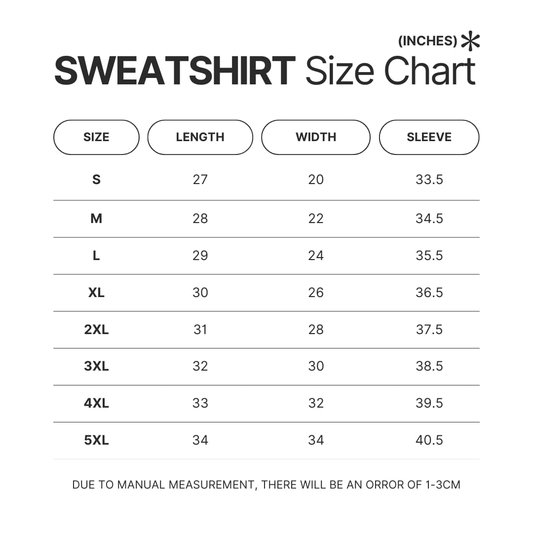 Sweatshirt Size Chart - Naruto UK Shop