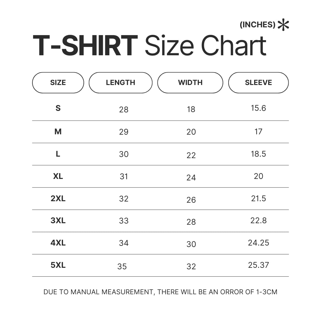 T shirt Size Chart - Naruto UK Shop