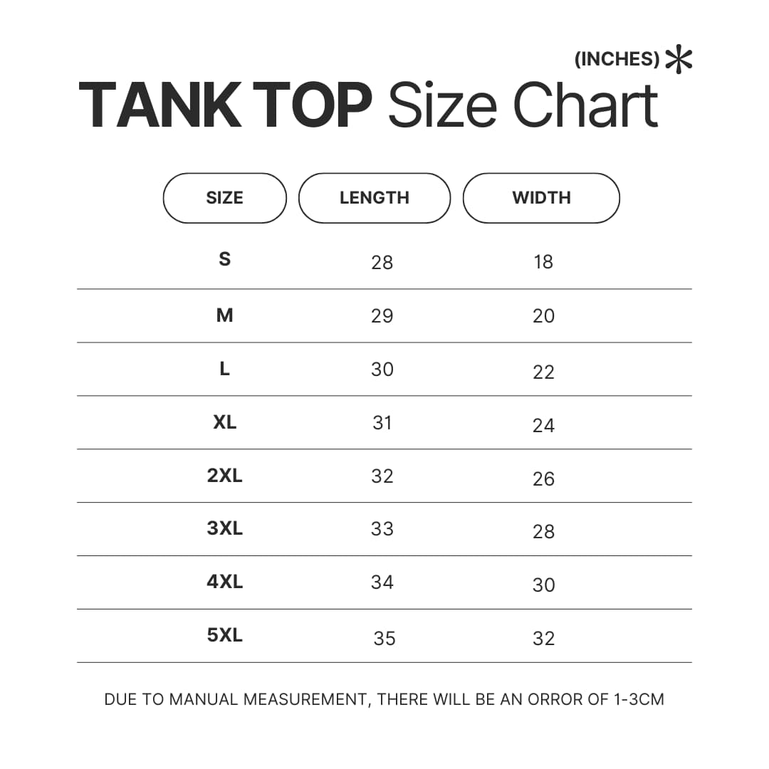 Tank Top Size Chart - Naruto UK Shop