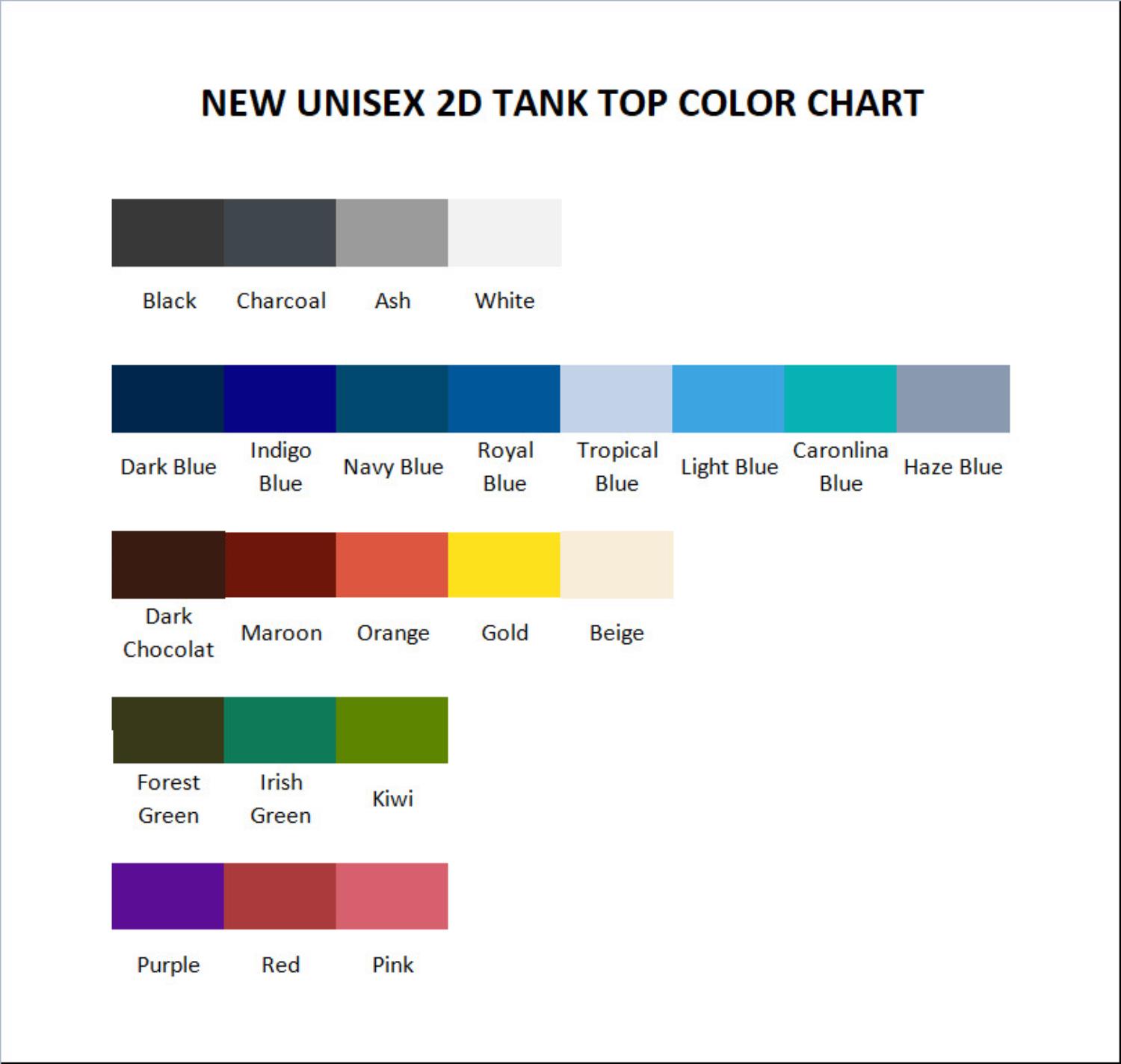 tank top color chart - Naruto UK Shop
