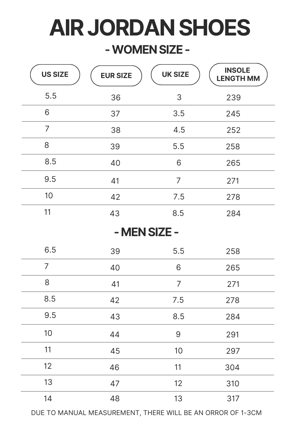 Air Jordan Shoes Size Chart - Naruto UK Shop