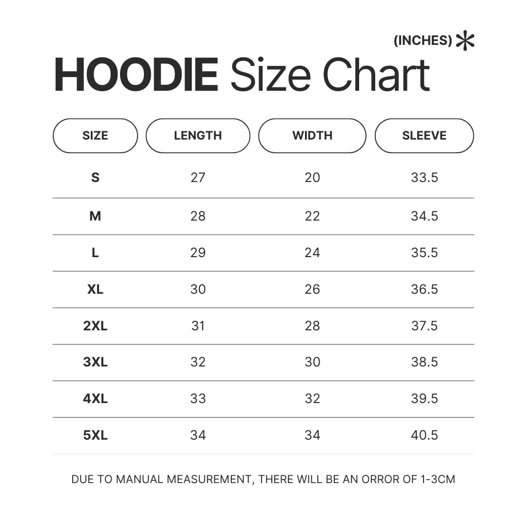 Hoodie Size Chart - Naruto UK Shop