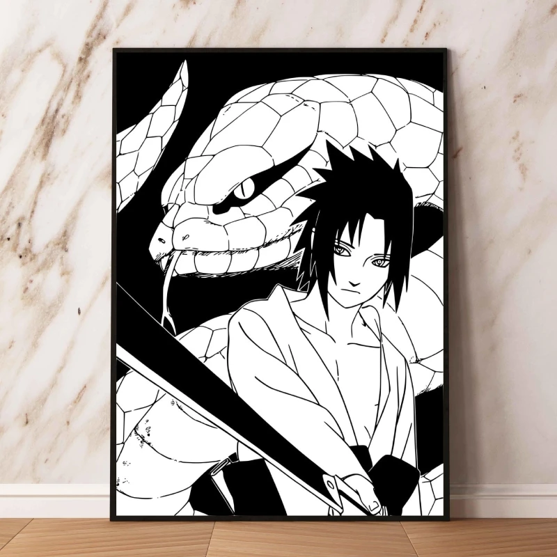 Naruto Uchiha Sasuke Black White Wall Art