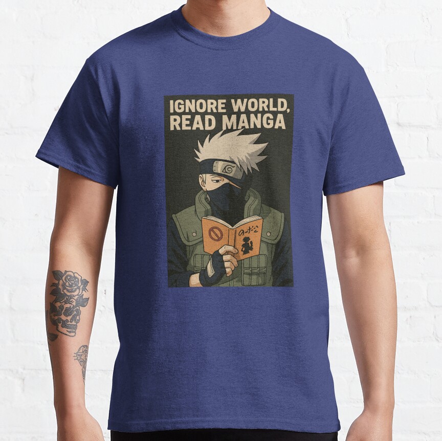 Ignore World Read Manga Kakashi Hatake Funny Anime Design T-shirt - Image 5