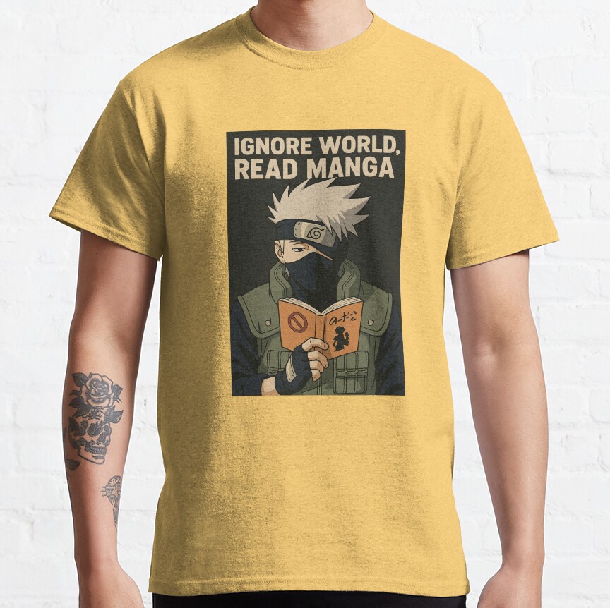 Ignore World Read Manga Kakashi Hatake Funny Anime Design T-shirt - Image 7