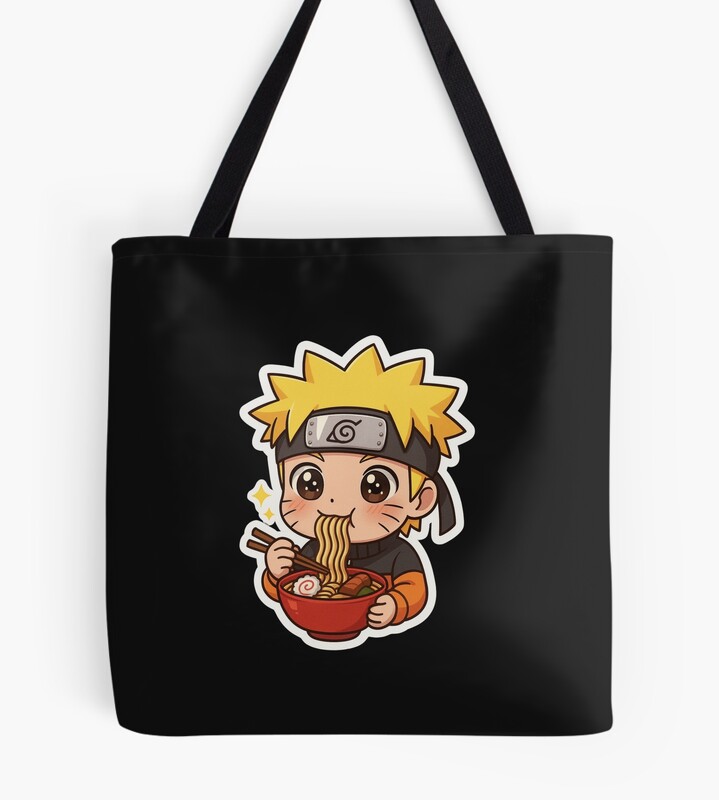 Chibi Naruto Eating Ramen Cute Anime Style Tote Bag