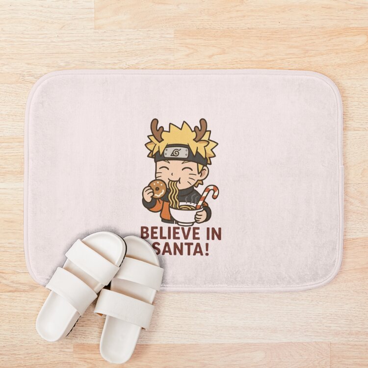 Chibi Naruto Christmas Believe In Santa Cute Holiday Ramen Design Bath Mat - Image 3