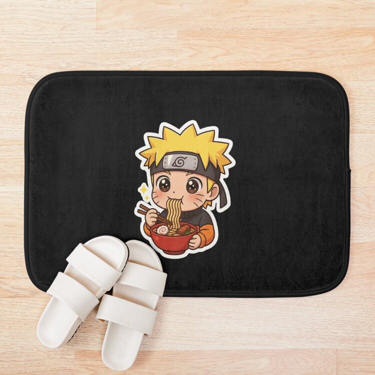 Chibi Naruto Eating Ramen Cute Anime Style Bath Mat - Image 3