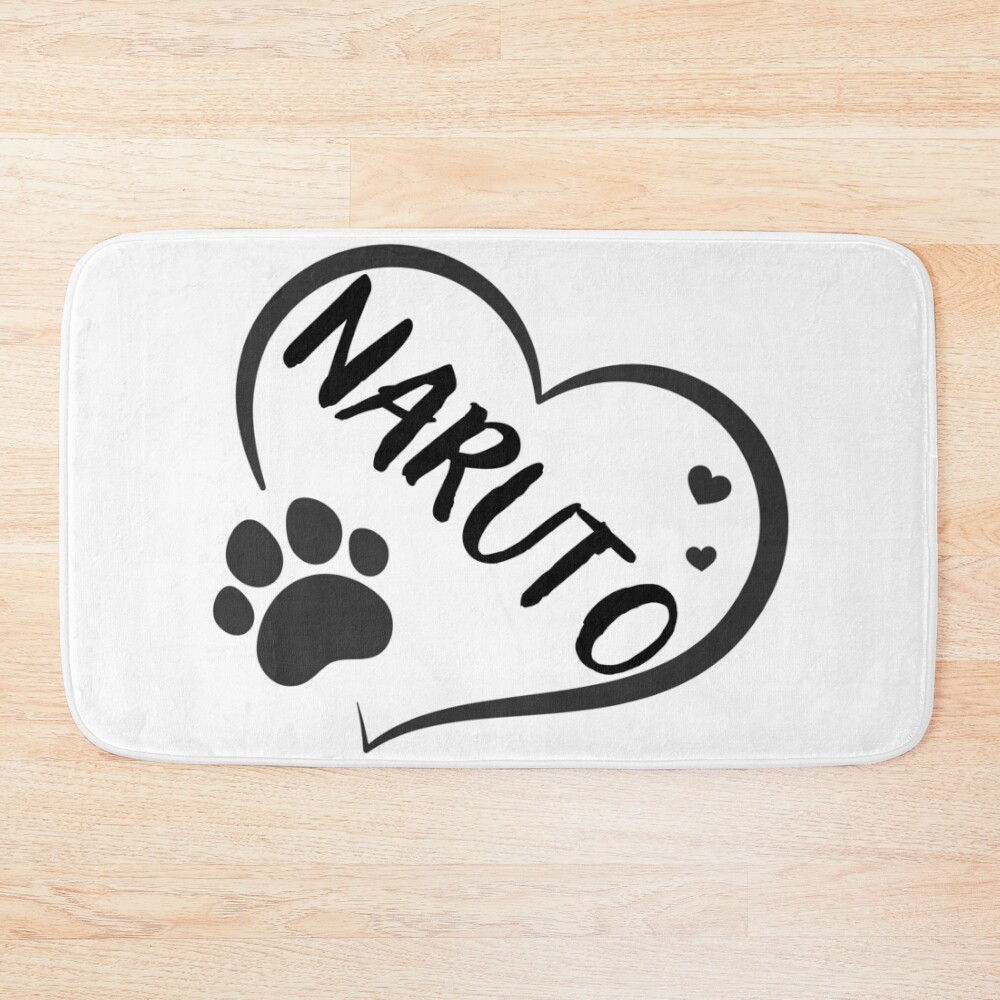 Naruto Cat Name In A Heart With A Paw Great Gift For Dog Or Cat Owners Bath Mat