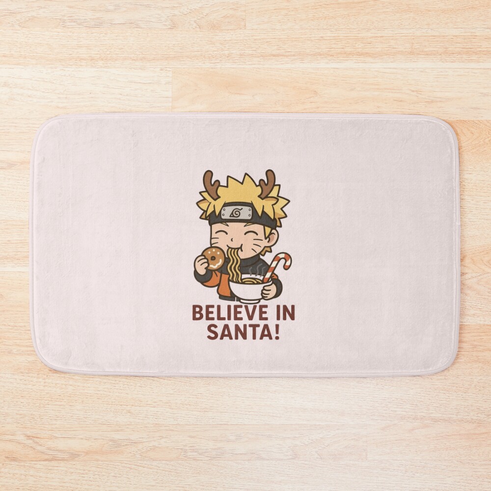 Chibi Naruto Christmas Believe In Santa Cute Holiday Ramen Design Bath Mat