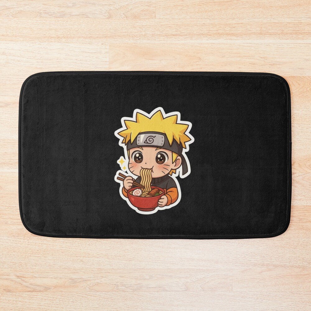 Chibi Naruto Eating Ramen Cute Anime Style Bath Mat