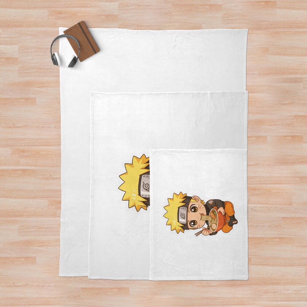 Chibi Naruto Eating Ramen Cute Anime Style Sticker Throw Blanket - Image 3