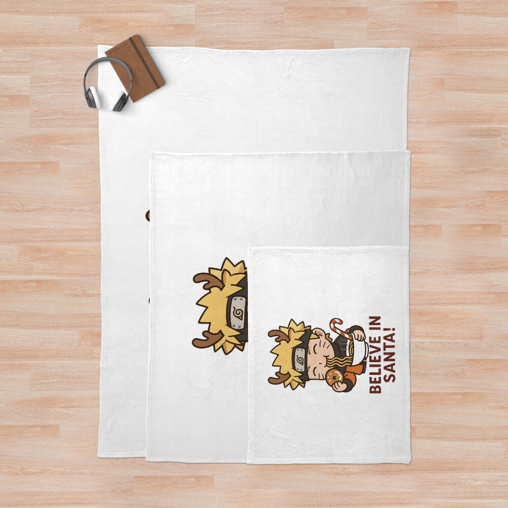 Chibi Naruto Christmas Believe In Santa Cute Holiday Ramen Design Throw Blanket - Image 3