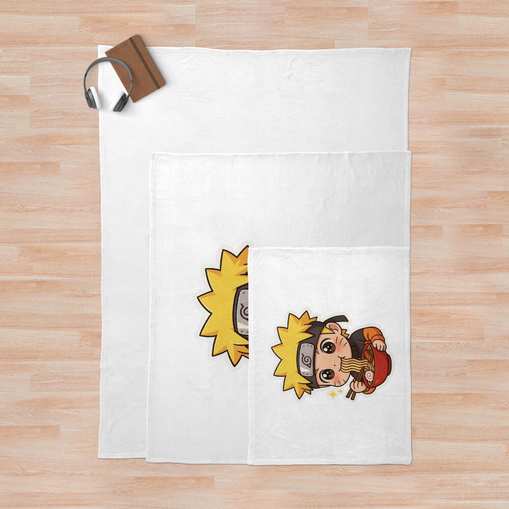 Chibi Naruto Eating Ramen Cute Anime Style Throw Blanket - Image 3