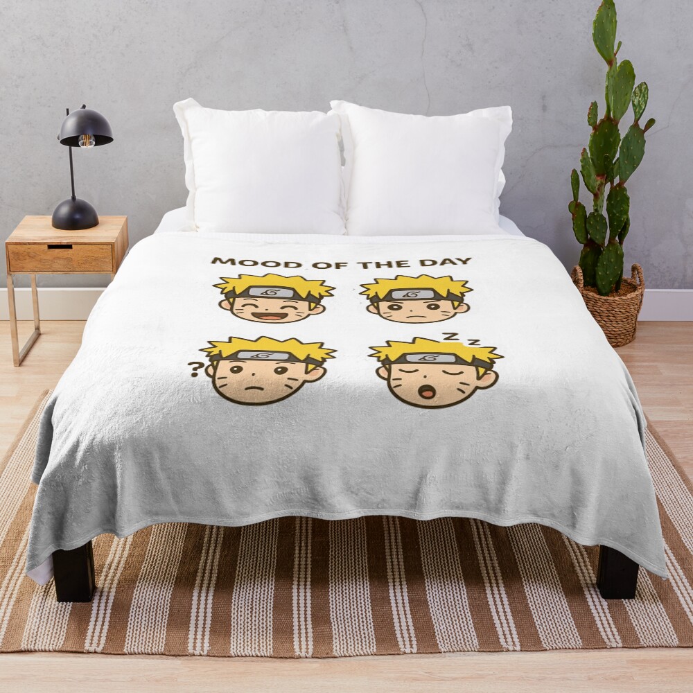 Mood Of The Day Chibi Naruto Face Grid Funny Anime Stickers Throw Blanket