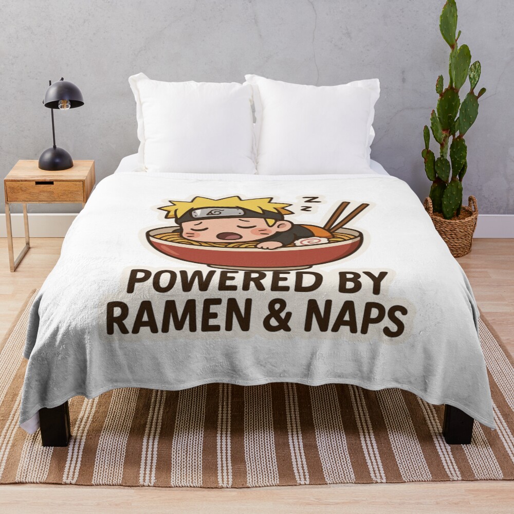 Sleepy Naruto Ramen Mode Chibi Funny Anime Sticker Throw Blanket