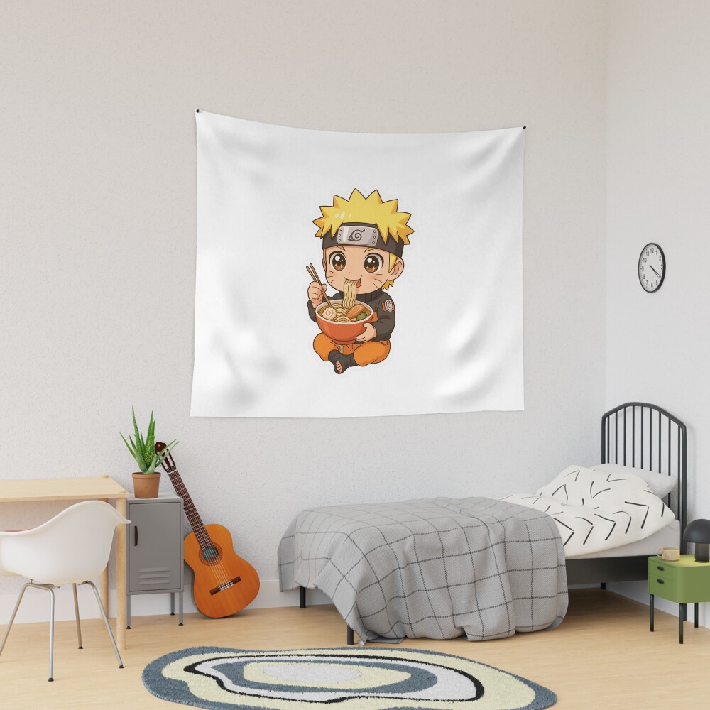 Chibi Naruto Eating Ramen Cute Anime Style Sticker Tapestry